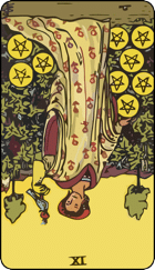 Nine of Pentacles Reversed Tarot Card