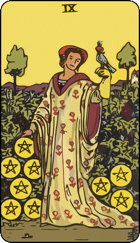 Nine of Pentacles Upright Tarot Card