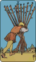 Ten of wands upright tarot card